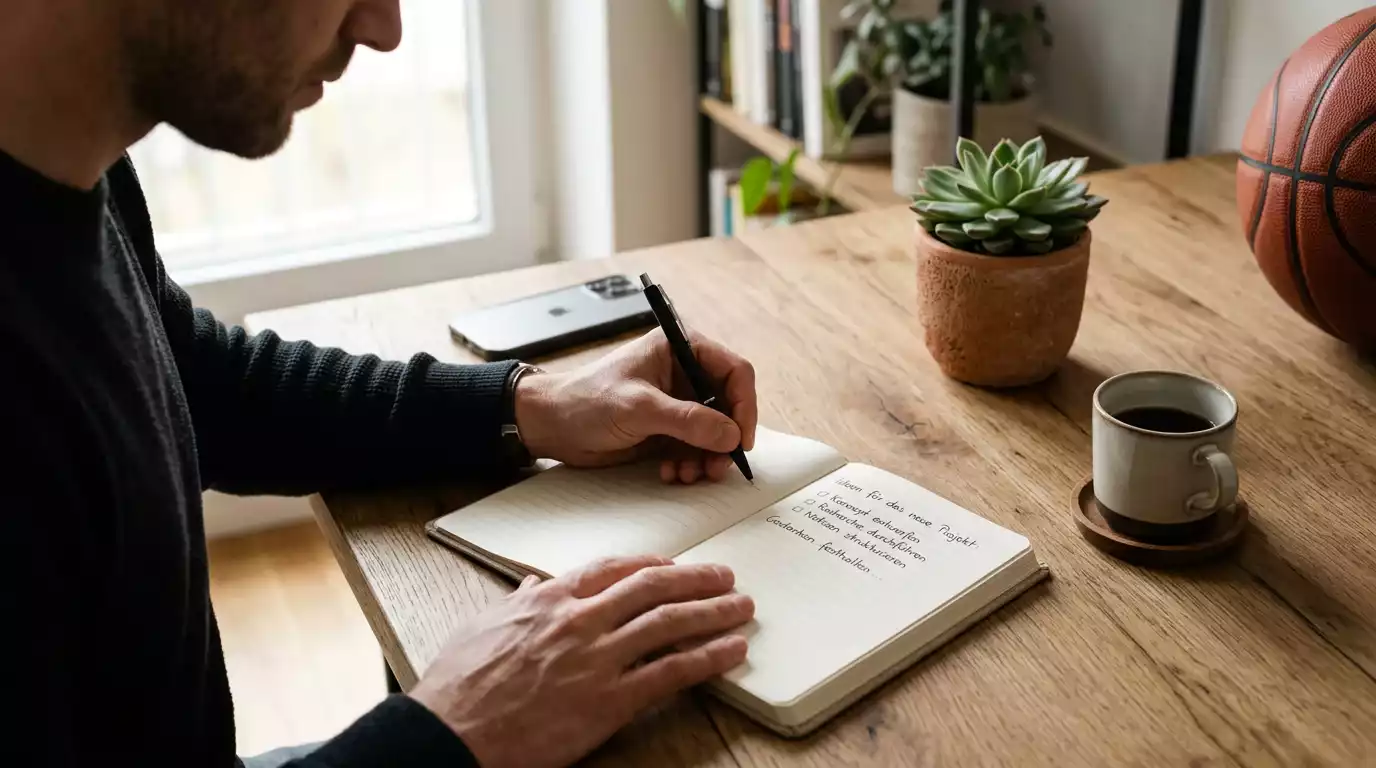 Person plant ihre Wett-Sitzung in einem Notizbuch — verantwortungsvolles Wetten und Spielerschutz